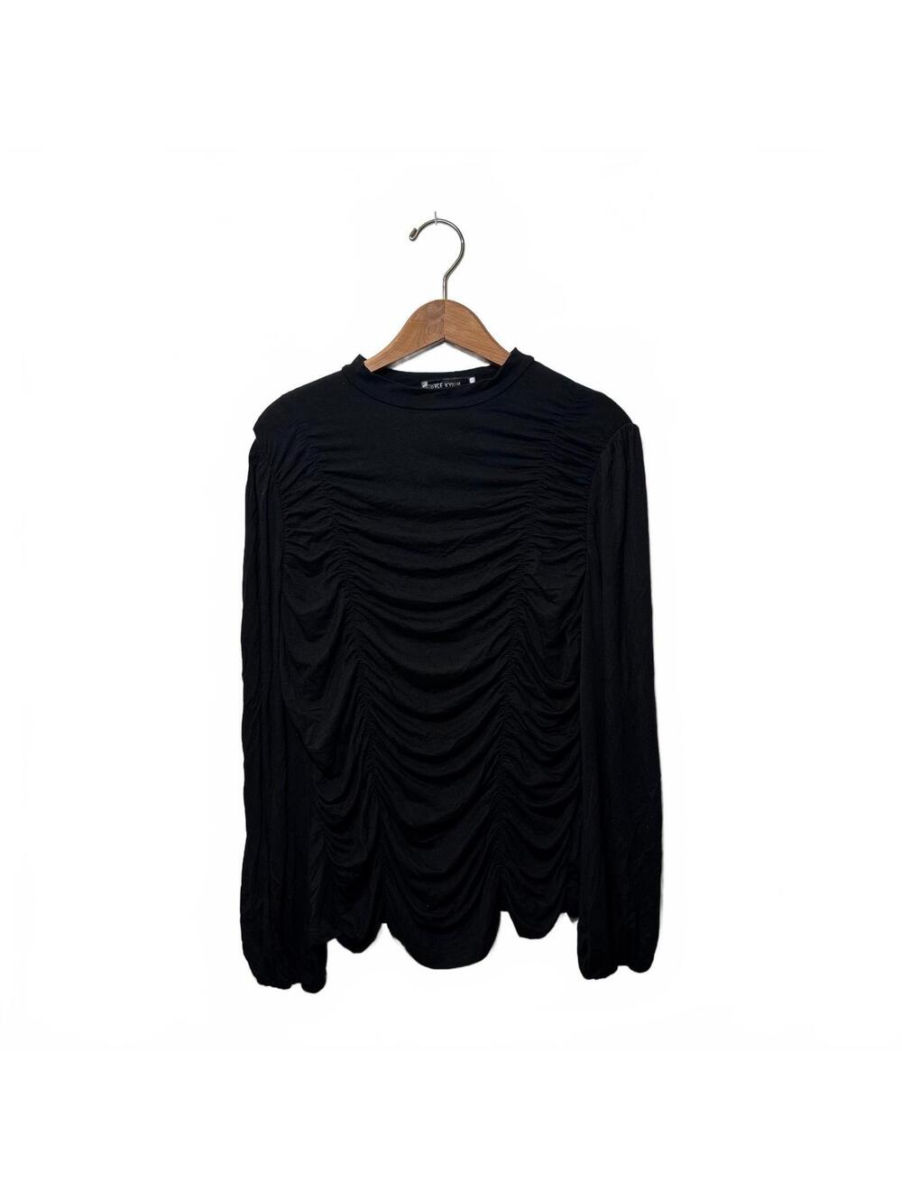 Grace Karin Black Ruched Long Sleeve Top Size Large